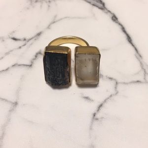 black tourmaline and quarts crystal ring